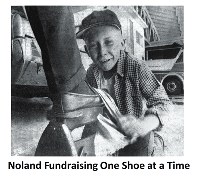 Mike Noland fundraising one shoe at a time. (image)